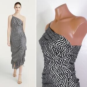 Cinq A Sept Christel 100% Silk Ruffled One Shoulder Midi Dress Striped sz 0 NWT